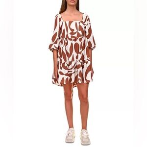 NWT Sanctuary Weekender Babydoll Dress with a brown and white abstract pattern M